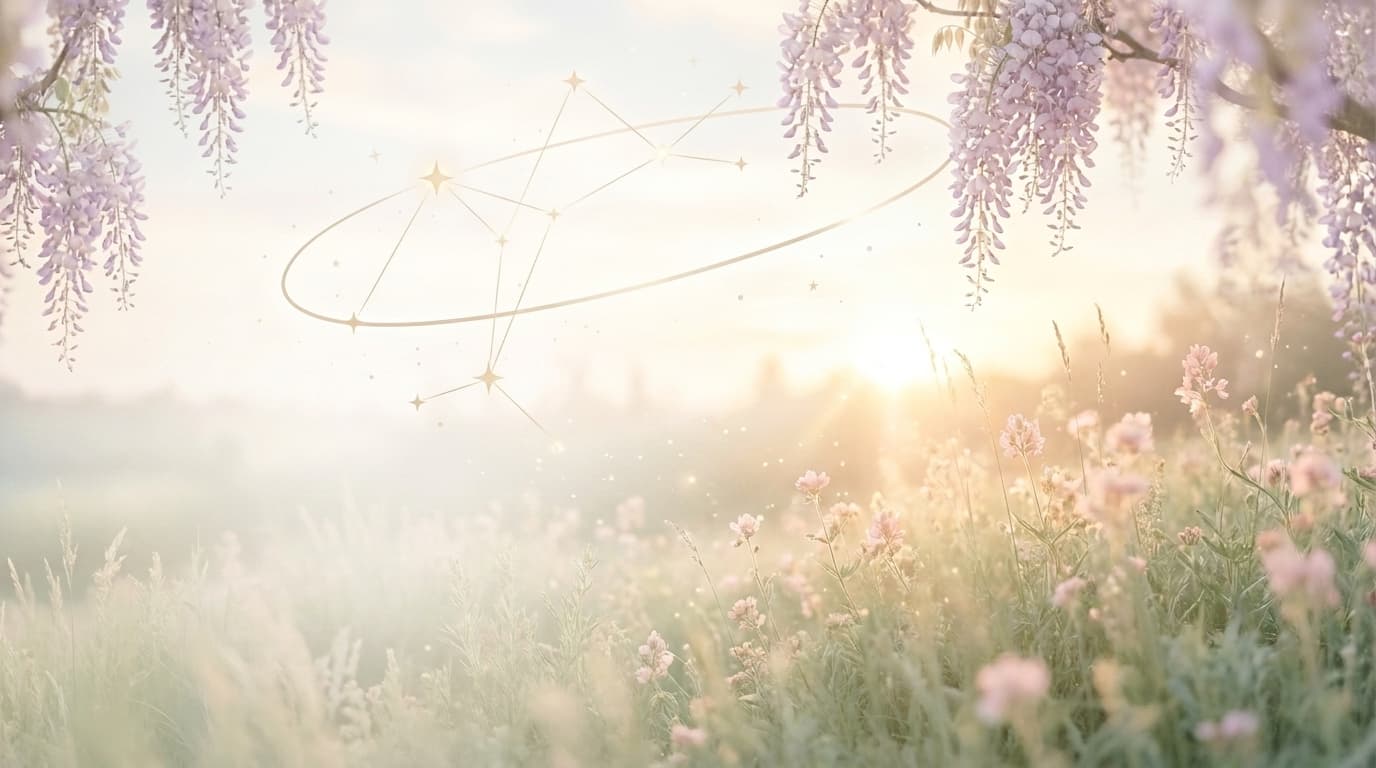 Eine feine goldene Sternenkonstellation, verbunden durch zarte Lichtlinien in einem hellen Morgenhimmel — die Methode als Sternenkarte
